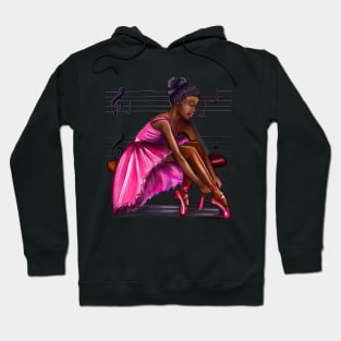 ballerina getting ready to dance, lacing her ballet shoes 2 - brown skin ballerina. Top 10 Best ballerina gifts. Top 10 gifts for black women Hoodie